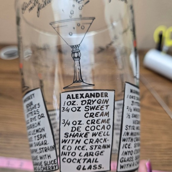 VTG Cocktail Recipe Barware Glass Drink Shaker NO LID SEE DESC - Picture 10 of 14